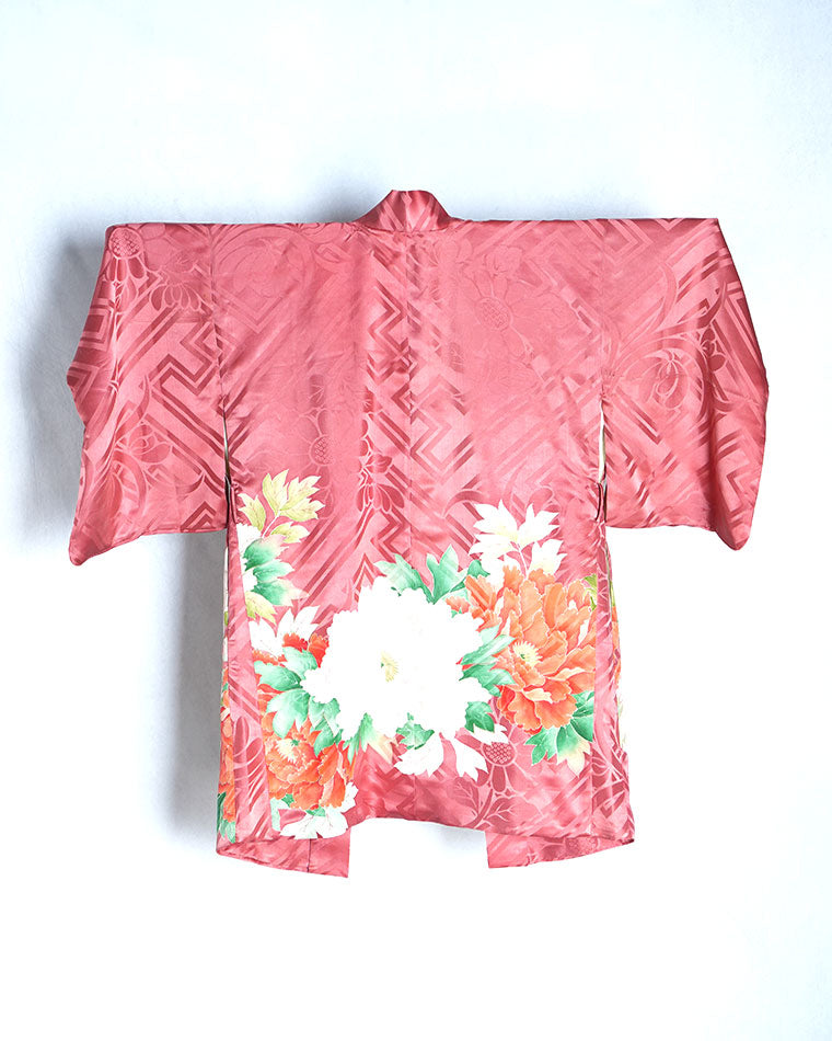 Re-designed Haori - Vintage kimono model (Peony pattern)