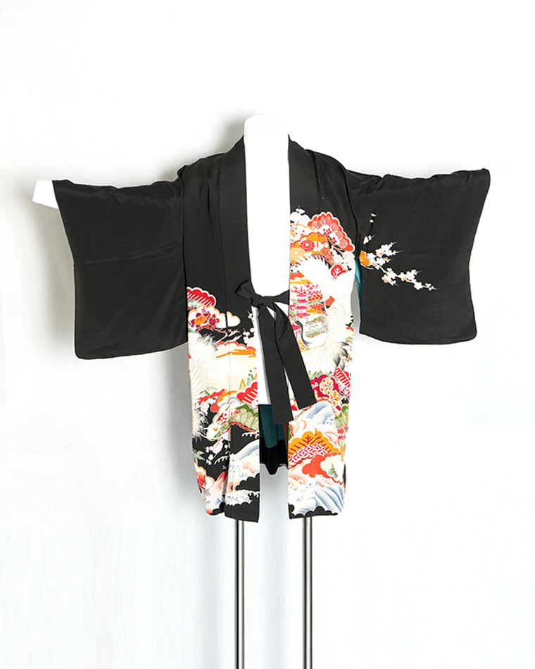 Re-designed Haori - Vintage kimono model (Crane, pine, chrysanthemum auspicious pattern)