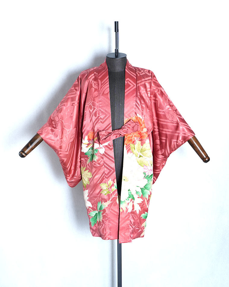 Re-designed Haori - Vintage kimono model (Peony pattern)