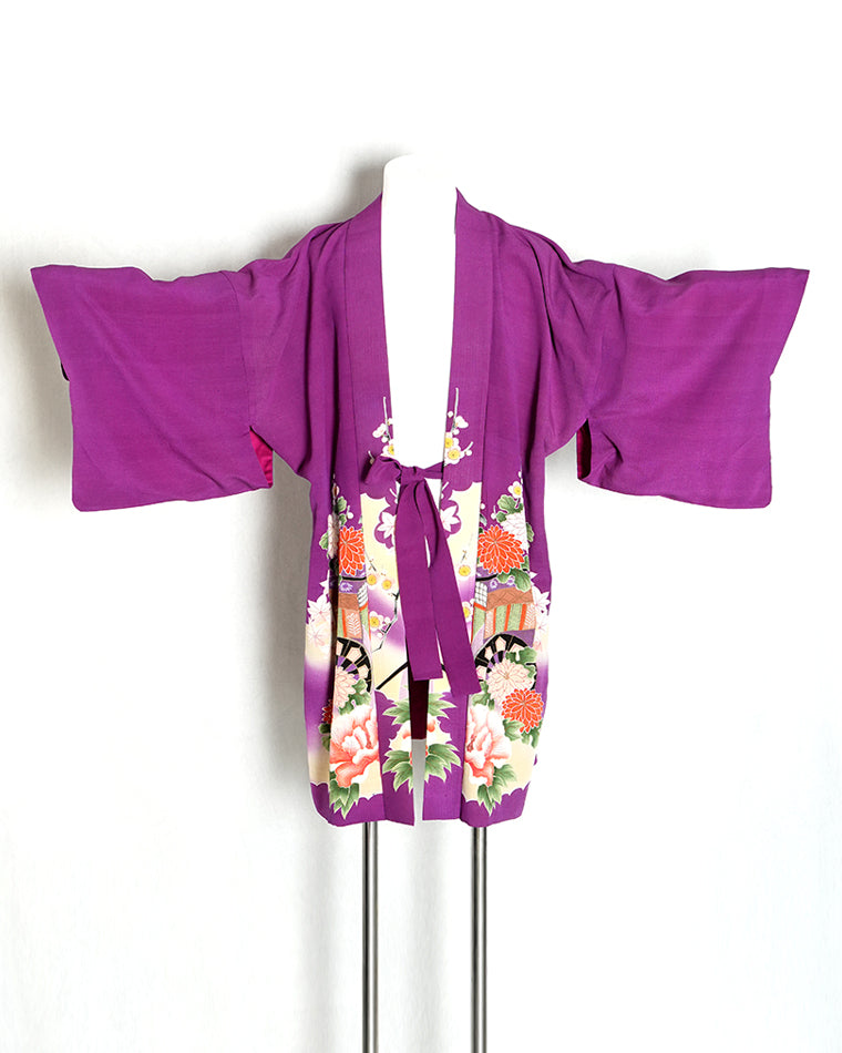 Re-designed Haori - Vintage kimono model (Flower carriage pattern)