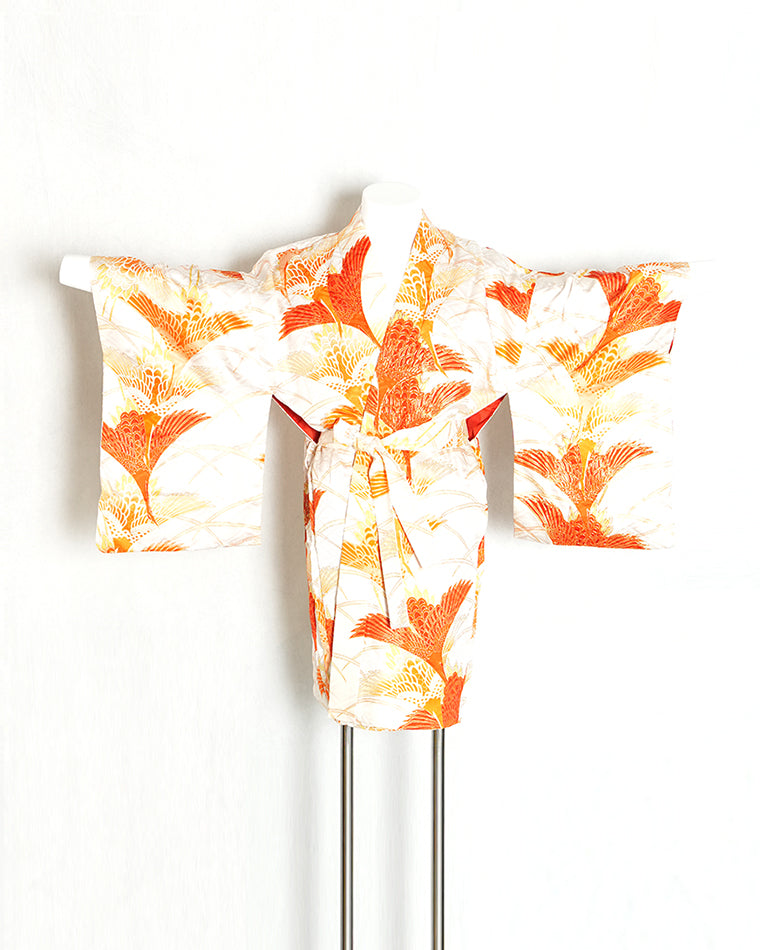 Re-designed Haori - Vintage kimono model (Flock of cranes pattern)