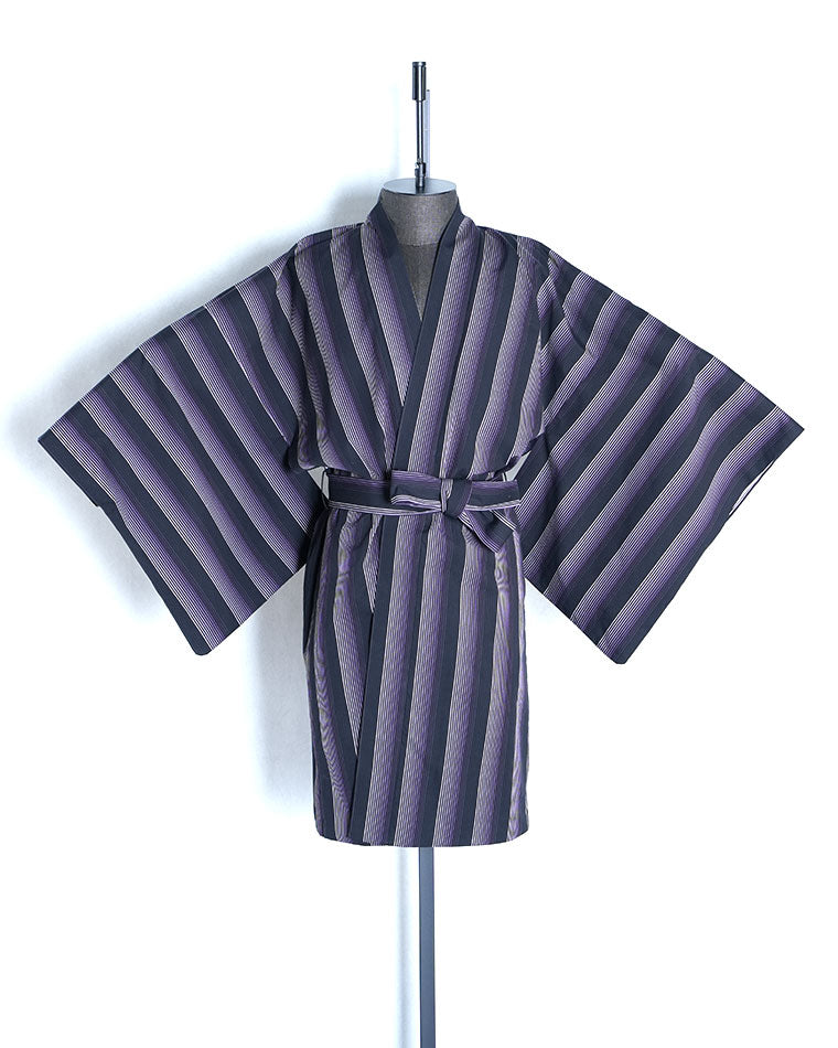 リデザイン羽織 小倉織モデル(紫柄）
