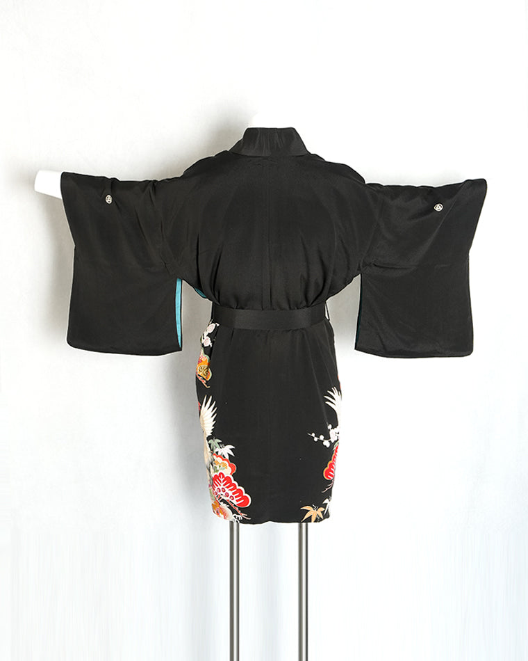 Re-designed Haori - Vintage kimono model (Crane, pine, chrysanthemum auspicious pattern)