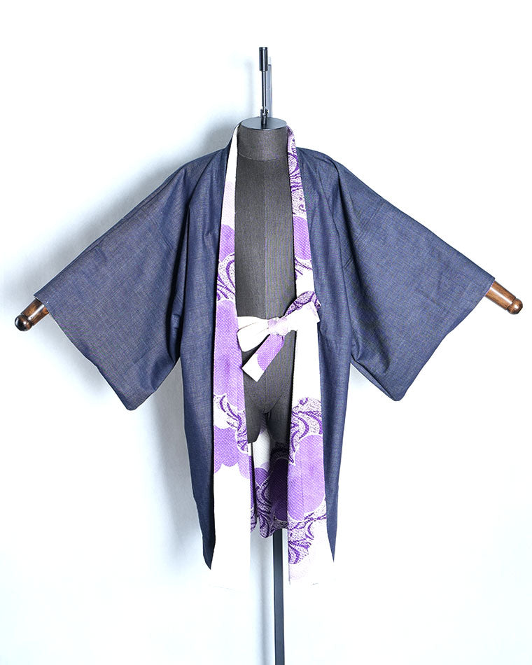 Re-designed Haori - Vintage kimono model (Running water and cloud patterns)