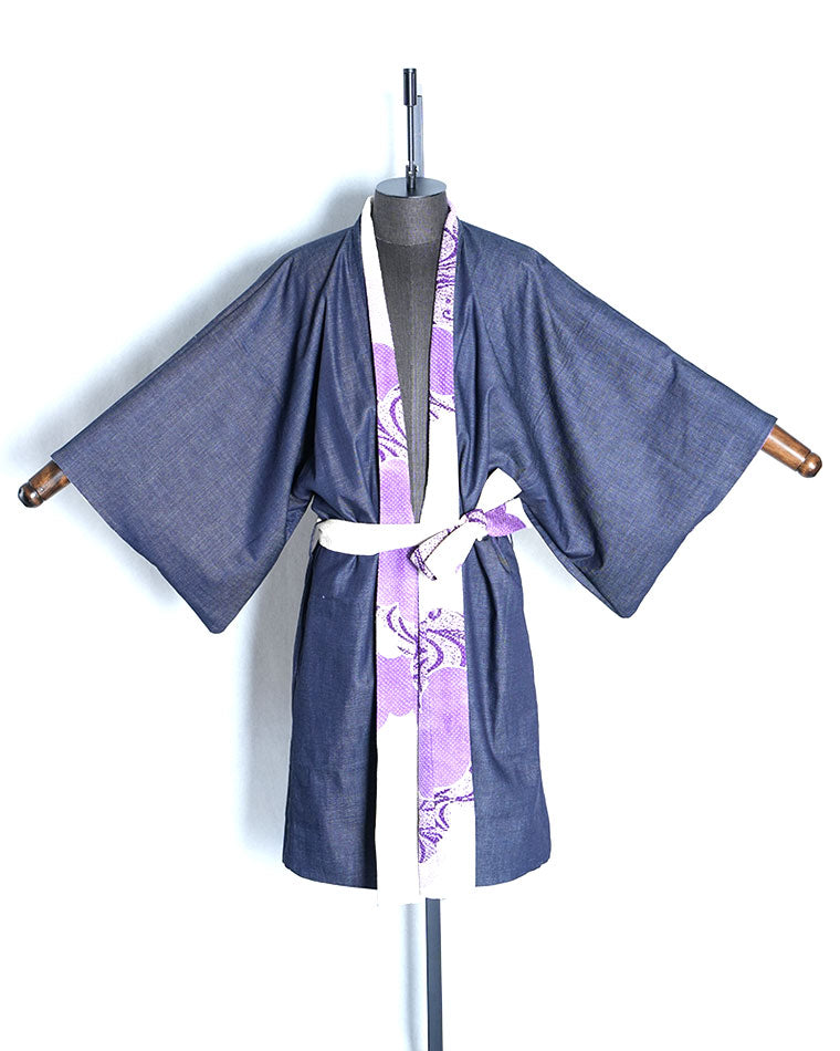 Re-designed Haori - Vintage kimono model (Running water and cloud patterns)