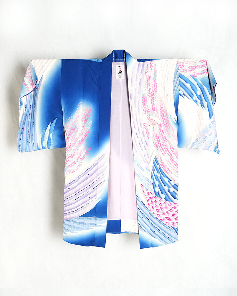 Re-designed Haori - Vintage kimono model (Blurred dyed peacock pattern)