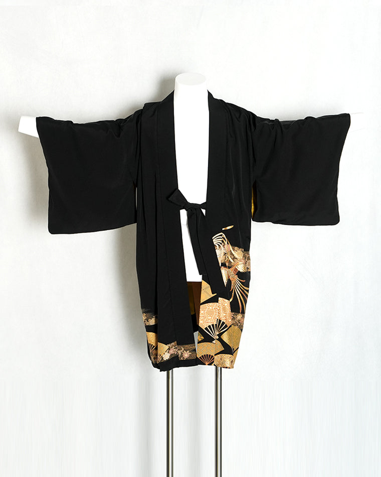 Haori-Vintage kimono model (Gold thread phoenix and fan pattern)