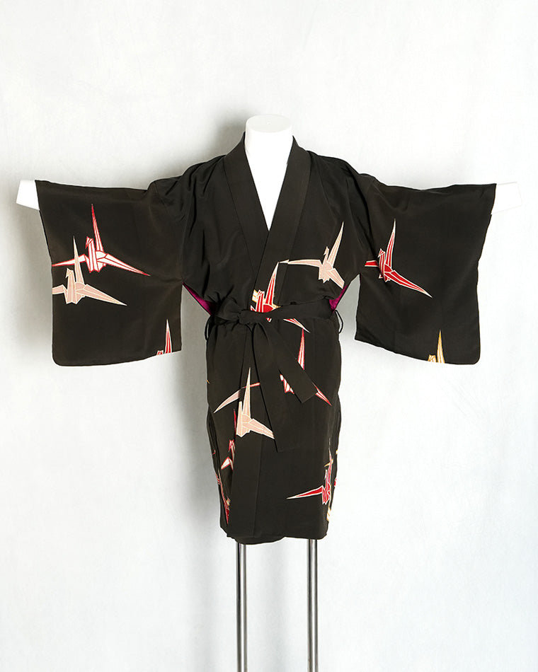 Re-designed Haori - Vintage kimono model (Paper crane pattern)