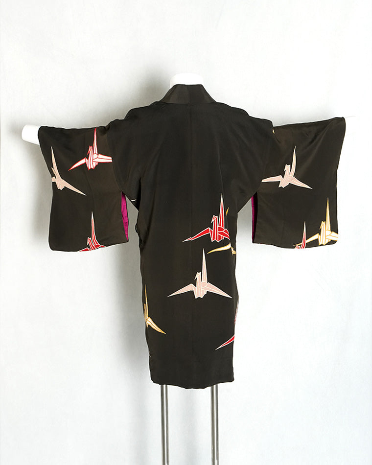 Re-designed Haori - Vintage kimono model (Paper crane pattern)