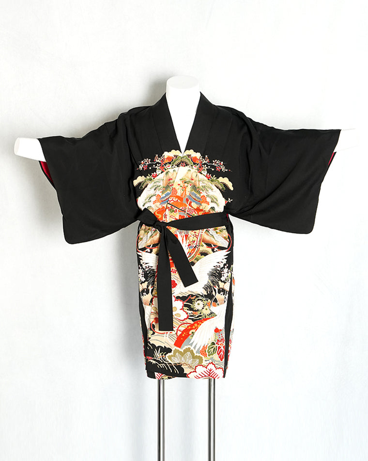 Re-designed Haori - Vintage kimono model (Crane and treasure ship pattern)