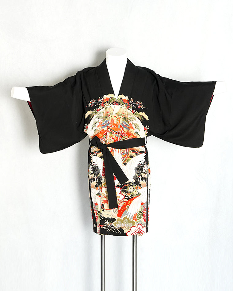 Re-designed Haori - Vintage kimono model (Crane and treasure ship pattern)