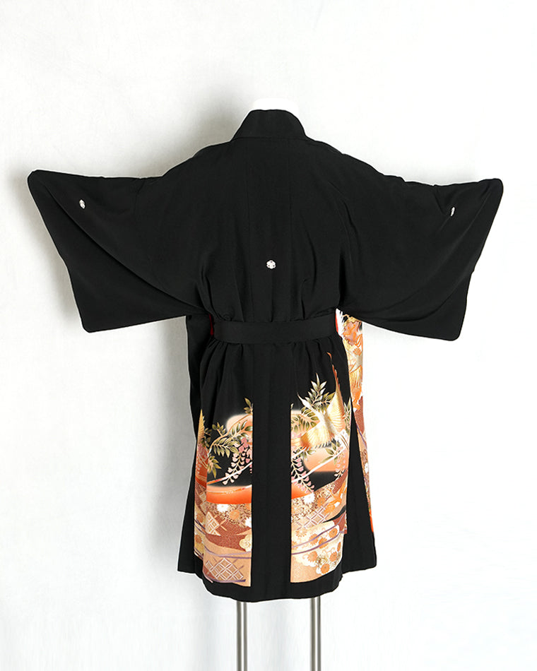 Re-designed Haori - Vintage kimono model (Crane and flower pattern)