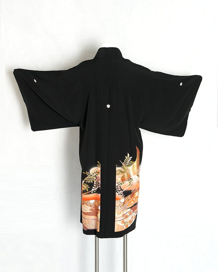 Re-designed Haori - Vintage kimono model (Crane and flower pattern)