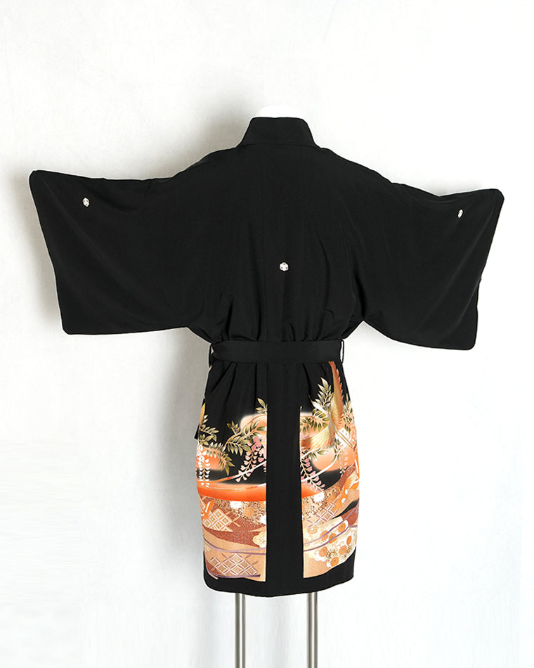 Haori-Vintage kimono model (Crane and flower pattern)