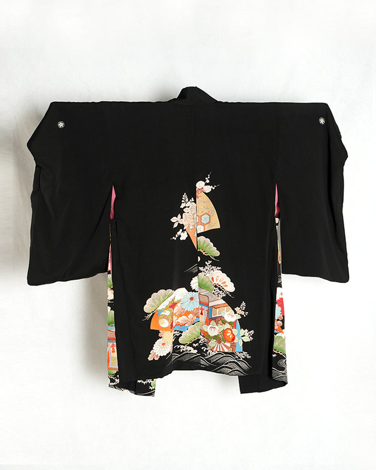 Re-designed Haori - Vintage kimono model (Flower carriage pattern)