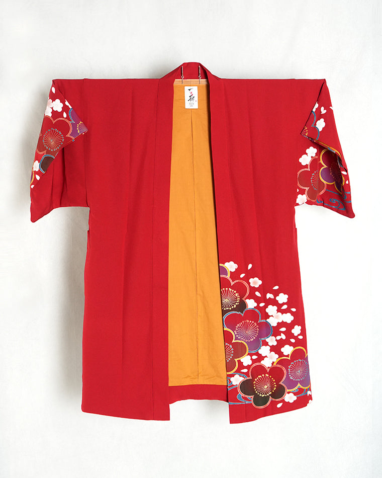 Re-designed Haori - Vintage kimono model (Plum pattern)