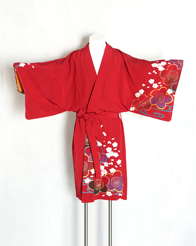 Re-designed Haori - Vintage kimono model (Plum pattern)