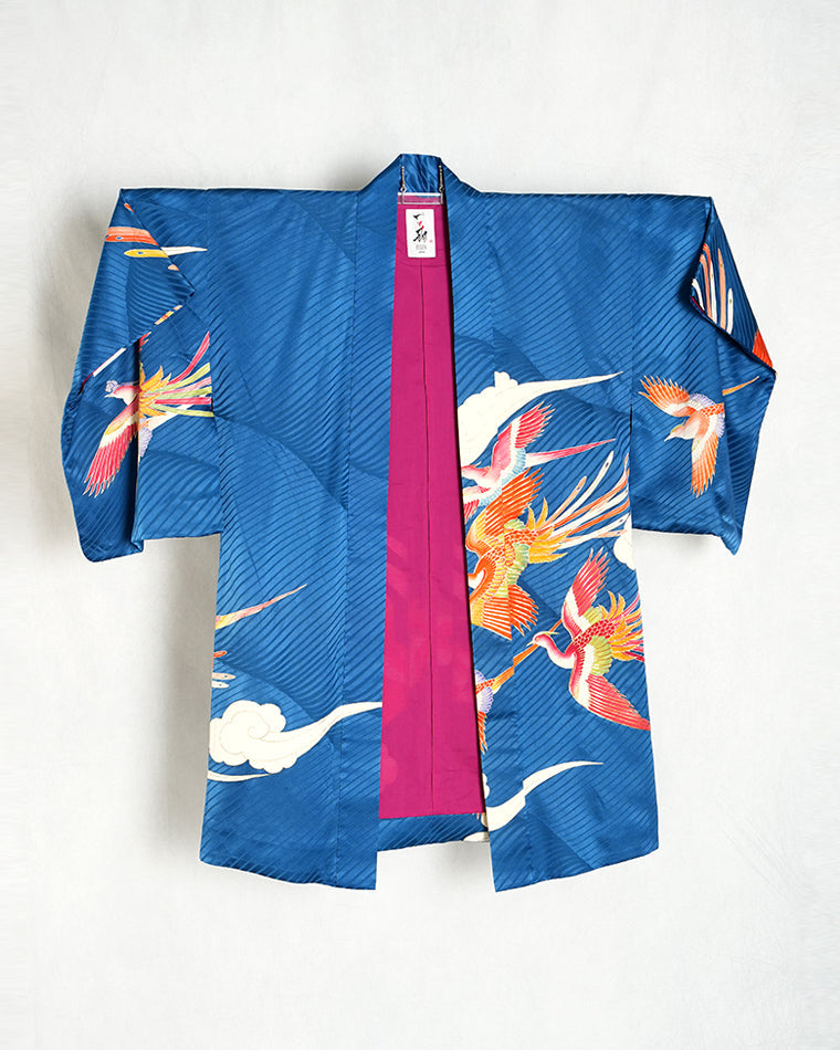 Re-designed Haori - Vintage kimono model (Phoenix and cloud pattern)