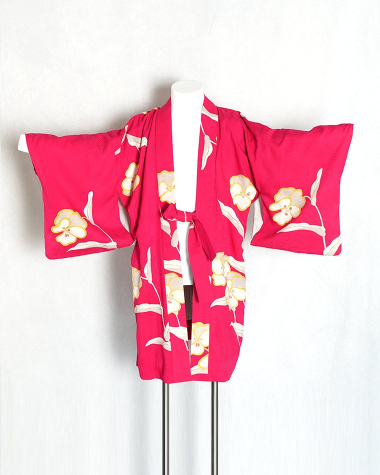 Re-designed Haori - Vintage kimono model (Pansy pattern)