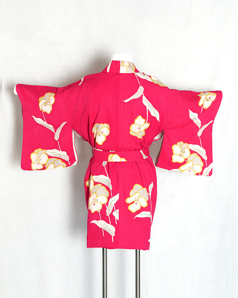 Re-designed Haori - Vintage kimono model (Pansy pattern)