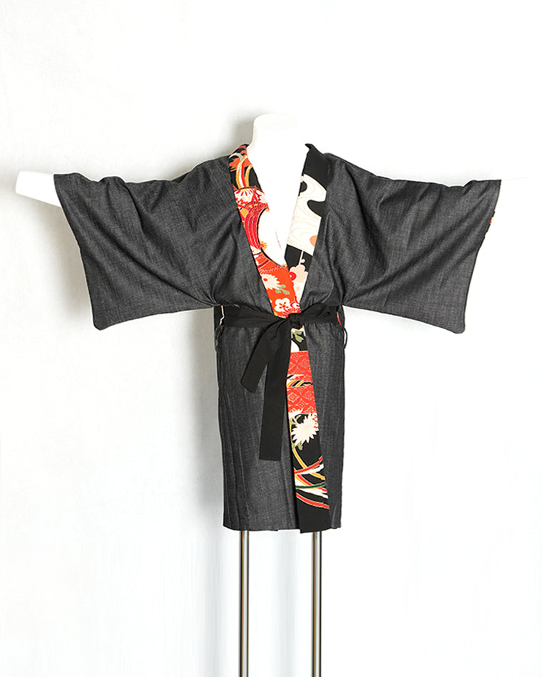 Haori-Vintage kimono model (Drums, flowing water, flower, and boat pattern)