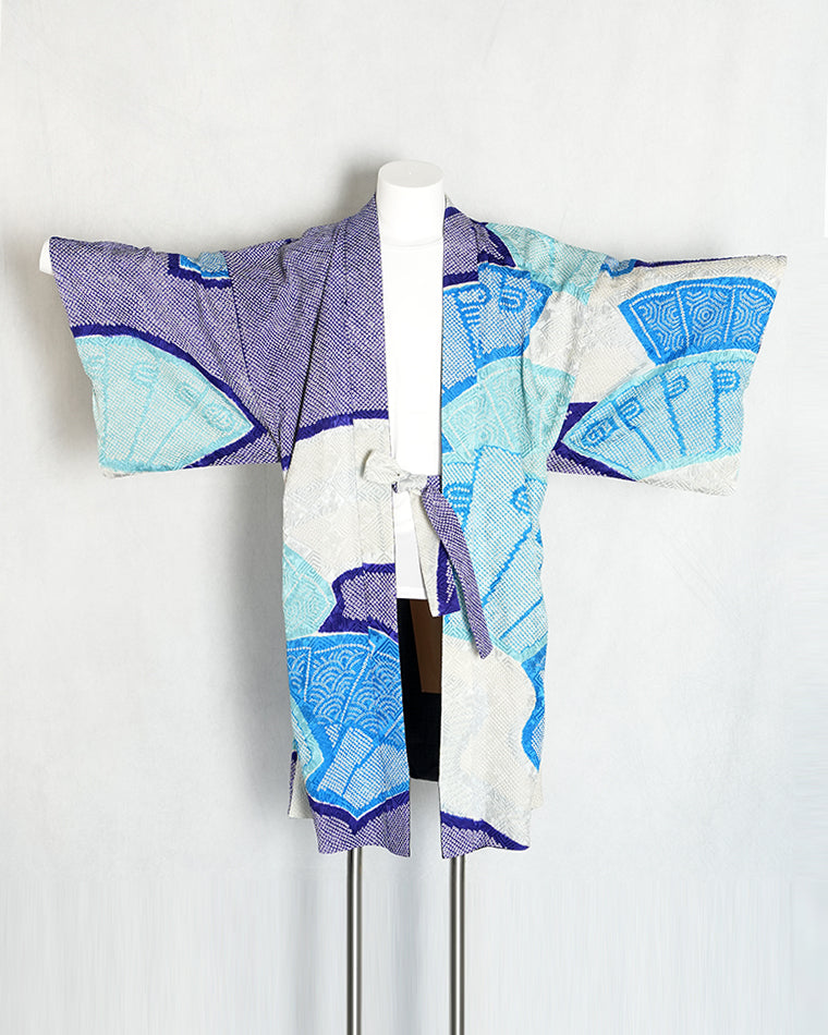 Re-designed Haori - Vintage kimono model (Fan and wave pattern)