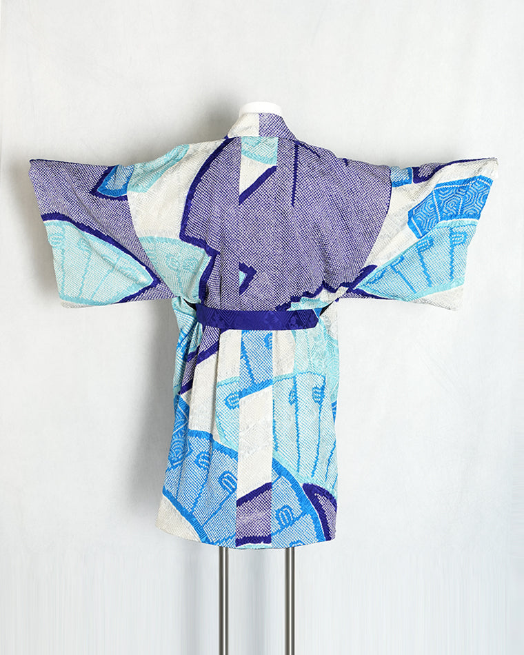 Re-designed Haori - Vintage kimono model (Fan and wave pattern)