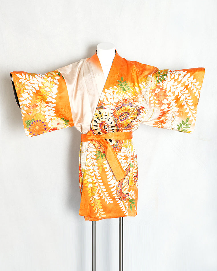 Re-designed Haori - Vintage kimono model (Royal carriage and wisteria flower pattern)