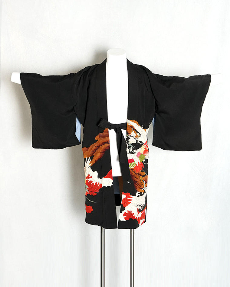 Re-designed Haori - Vintage kimono model (Kinsha and crepe crane pattern)