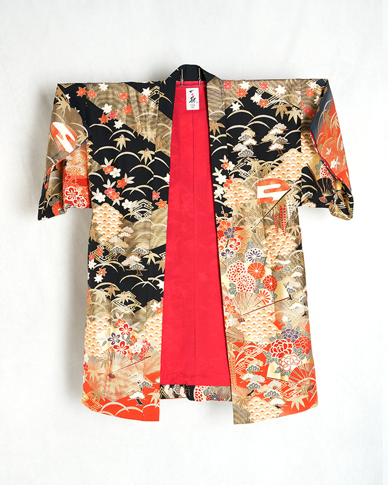 Haori-Vintage kimono model (Flower and fan pattern)
