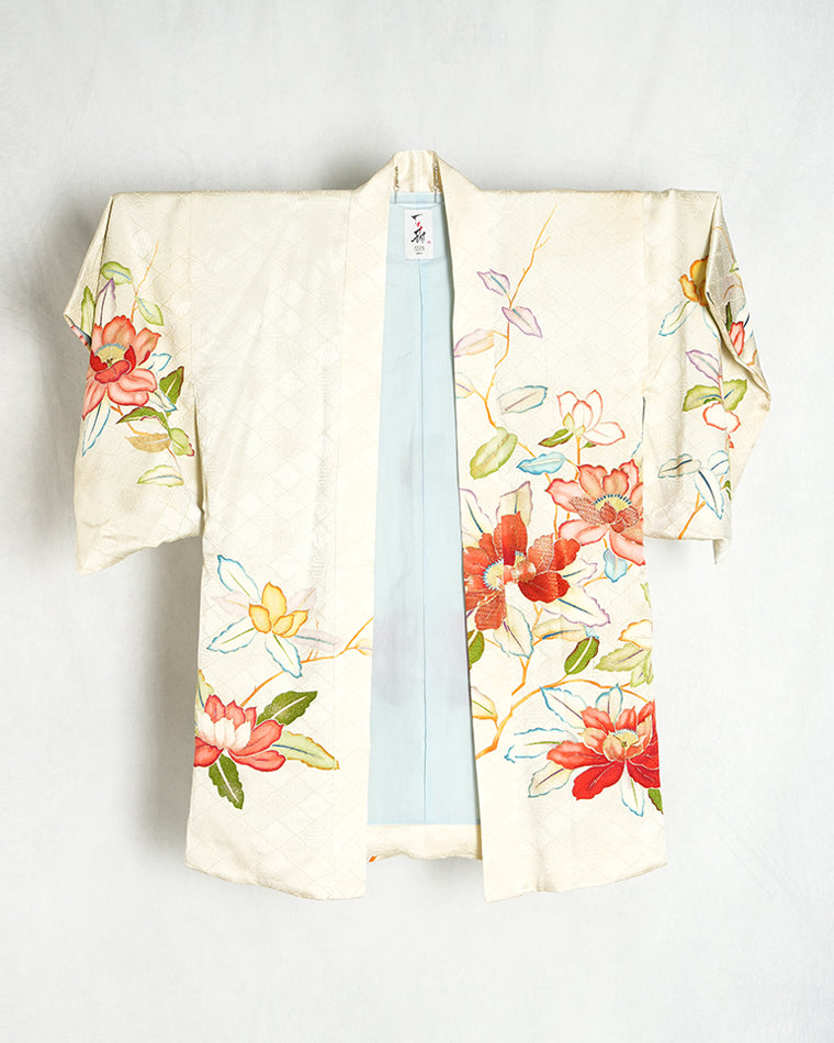 Re-designed Haori - Vintage kimono model (Flower pattern)